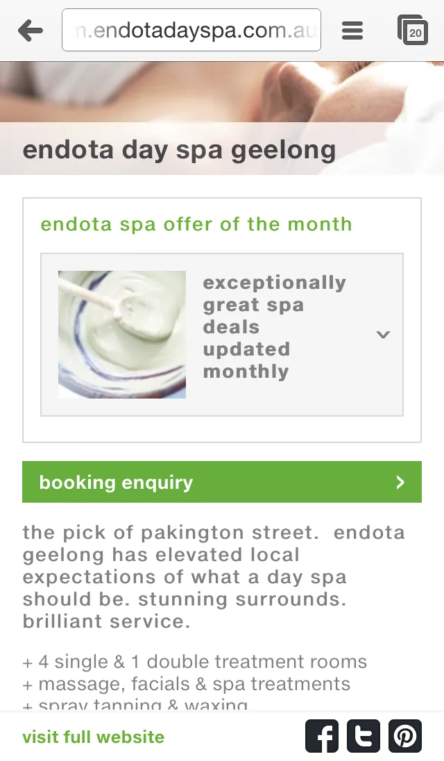 Endota Day Spa Mobile Website