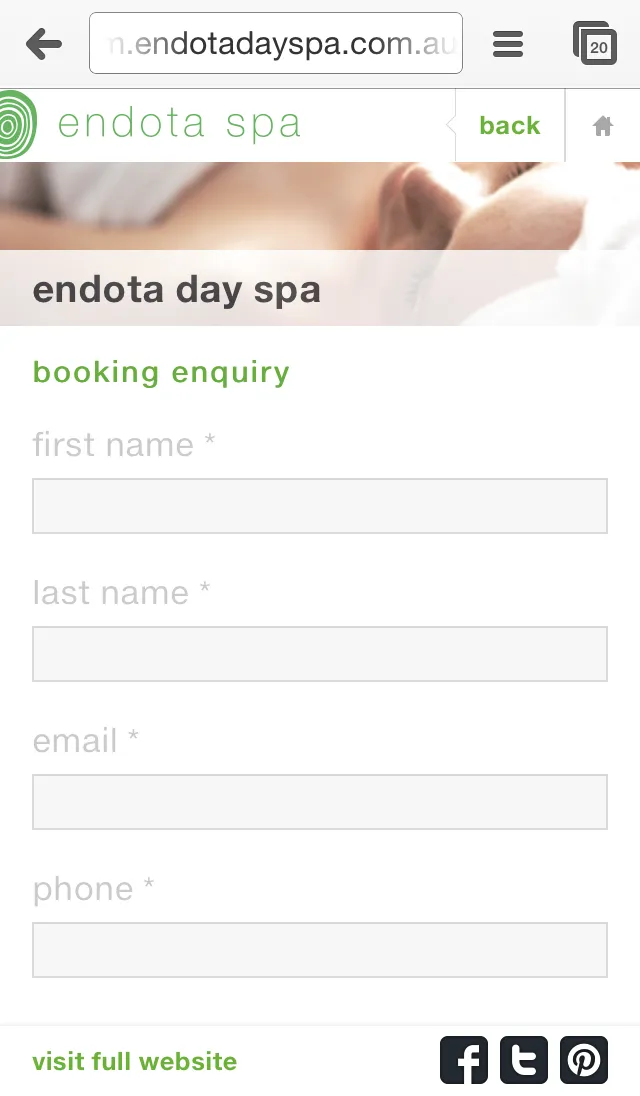 Endota Day Spa Mobile Website — screenshot 2