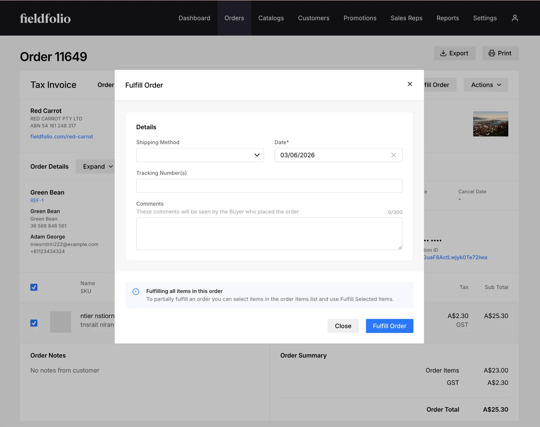 Fieldfolio Per-Order Pricing, Inventory & Order Management