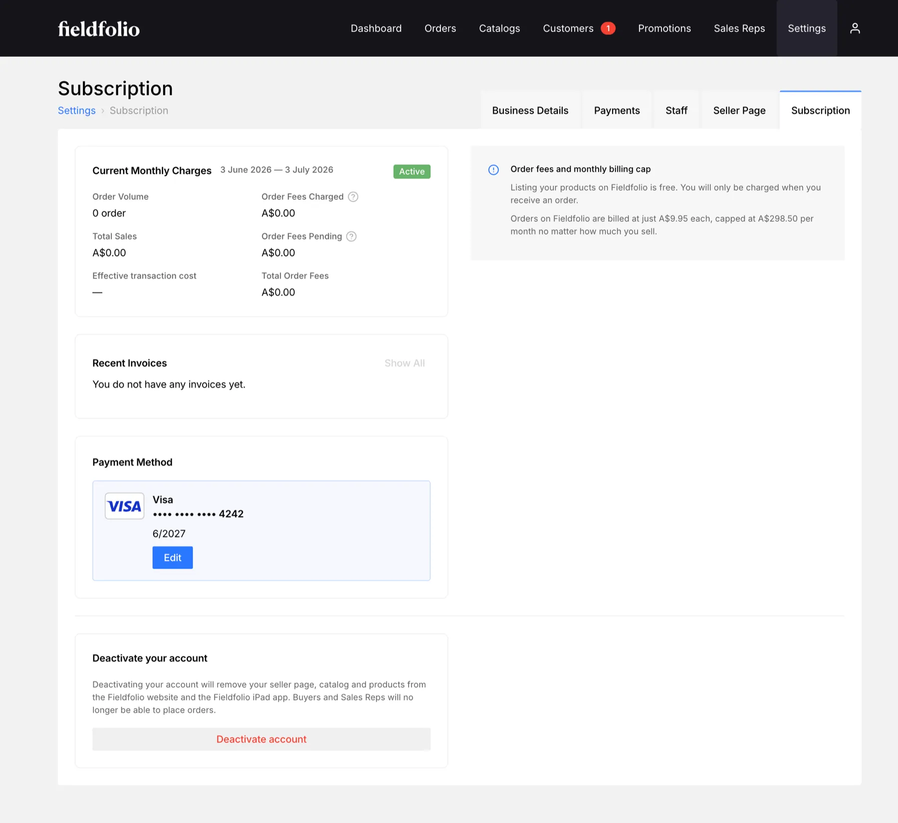 Fieldfolio Per-Order Pricing, Inventory & Order Management — screenshot 2
