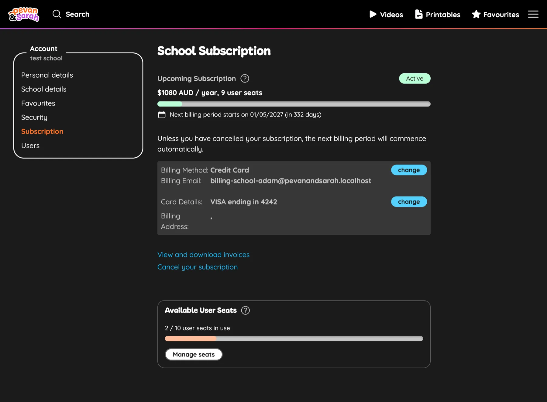 Pevan & Sarah School Subscriptions — screenshot 4