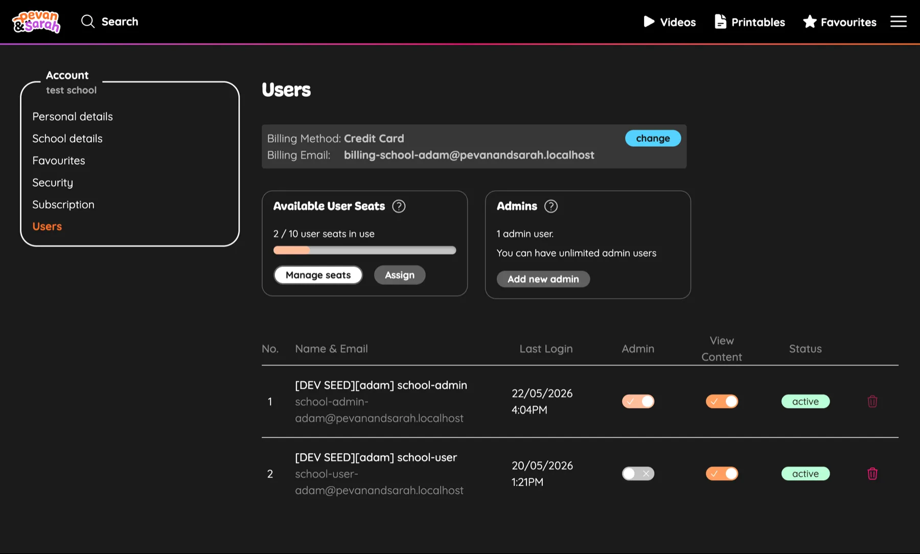 Pevan & Sarah School Subscriptions — screenshot 3